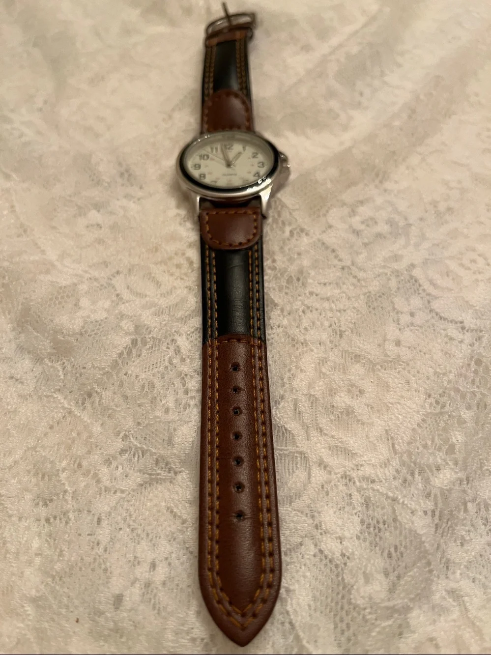 Men's Brown Simulated Leather Strap Quartz Watch - Brown/White